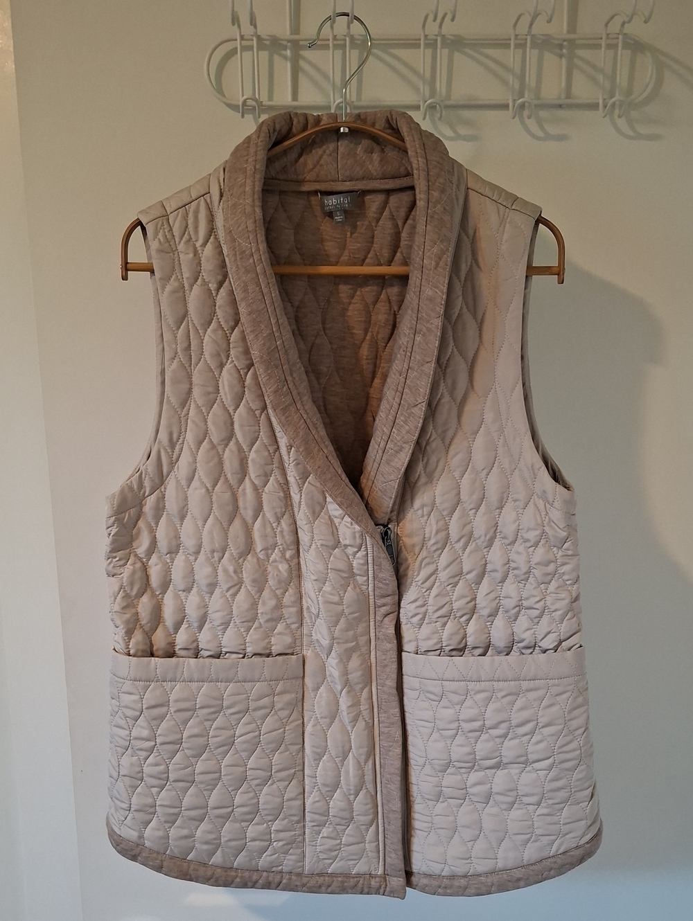 Habitat Elegant Cream/Beige Shawl-collar Quilted Zip Puffer Vest (Size S)